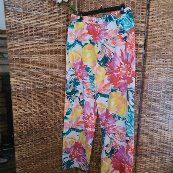 d&co. Beach Wide Leg Pants Multi-color Floral SZ Large Tall Cotton Blend - Picture 2 of 5